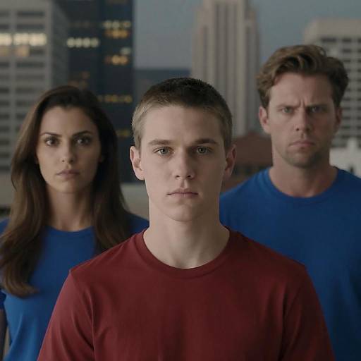 Serious Trio Against Cityscape Background