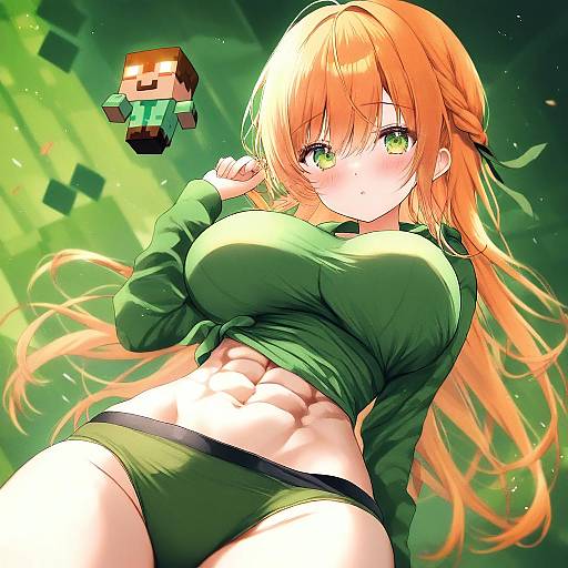 Illustration of Alex (minecraft), minecraft in the style of Amedamacon