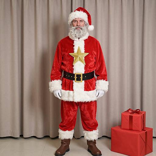 Man in Santa Costume with Gold Star