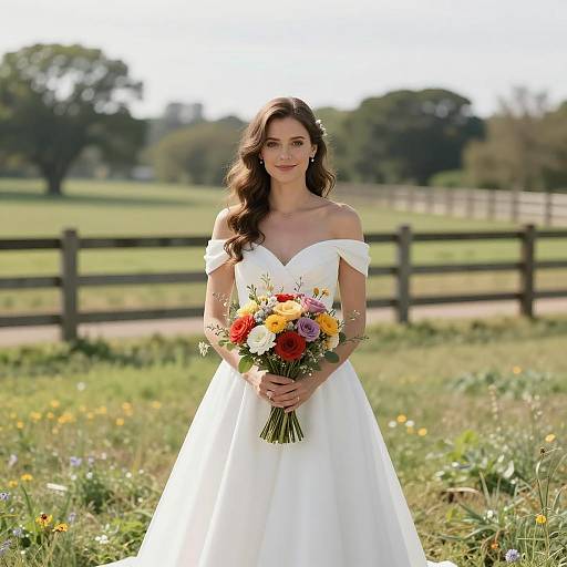 Beautiful Bride in Sunlit Field