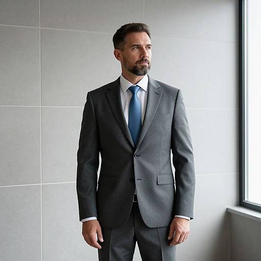 Professional man in grey suit standing indoors