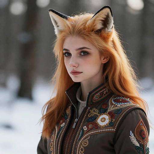 Elegant European Girl in Winter Forest