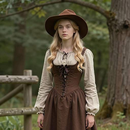 Young Woman in 19th Century Style Costume Outdoors