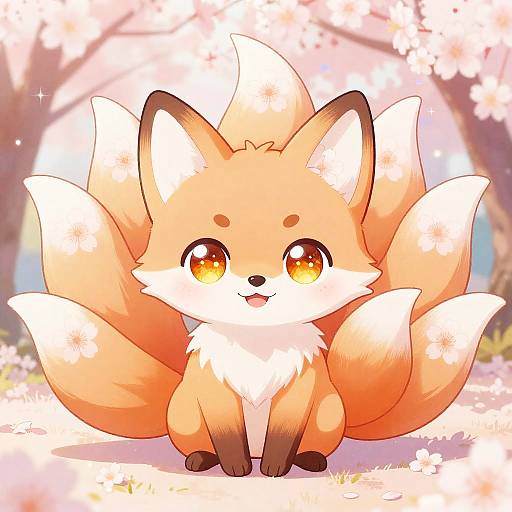 Kawaii Kitsune Fox Spirit with Nine Tails
