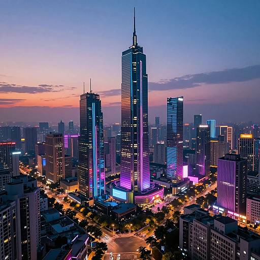 Futuristic Neon Cityscape at Dusk