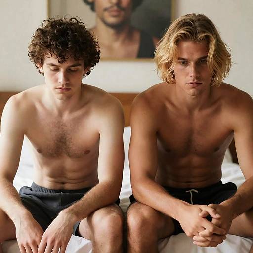Intimate Portrait of Two Men on Bed