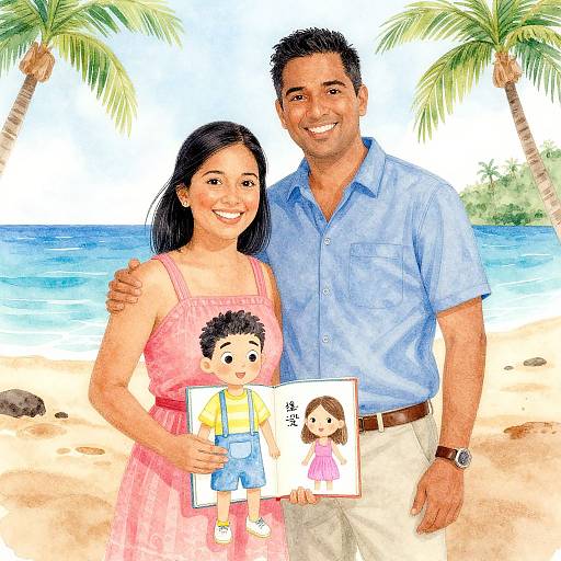 Playful Watercolor Hawaiian Couple