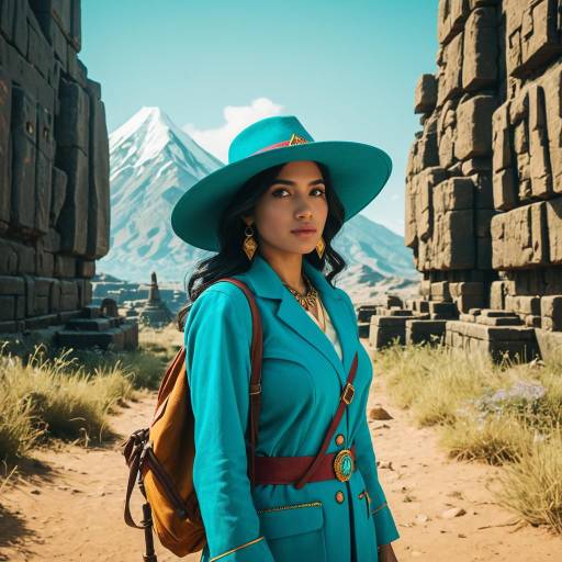 South Asian Female Archaeologist in Turquoise Outfit