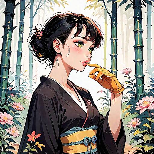 Anime Woman in Bamboo Forest