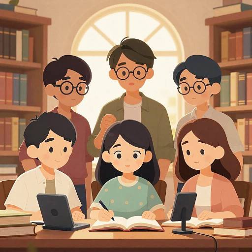 Nerdy Asian Friends Studying Together