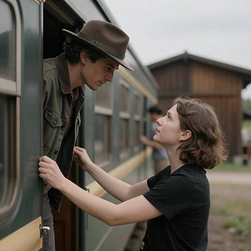 Romantic Train Journey Under Overcast Skies