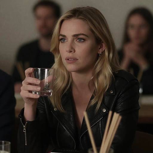 Intense Blonde Woman in Dim Lighting