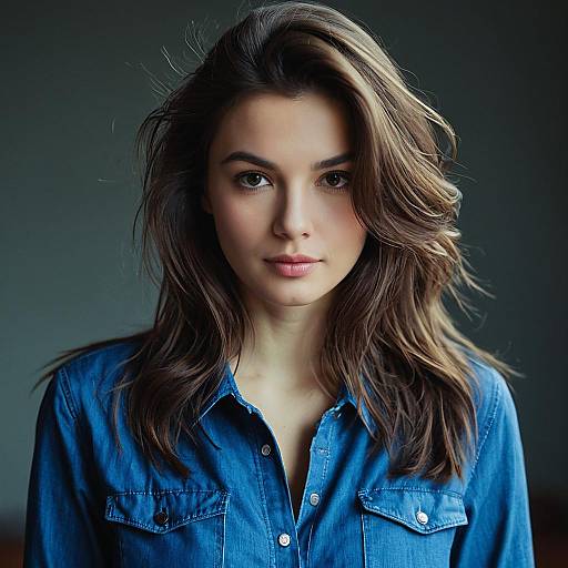 Portrait of Woman in Blue Denim Shirt