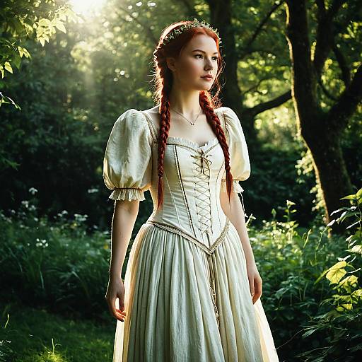 Young Woman in Medieval Dress in Garden