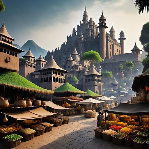 Ancient Market with Dark Fairy Castle