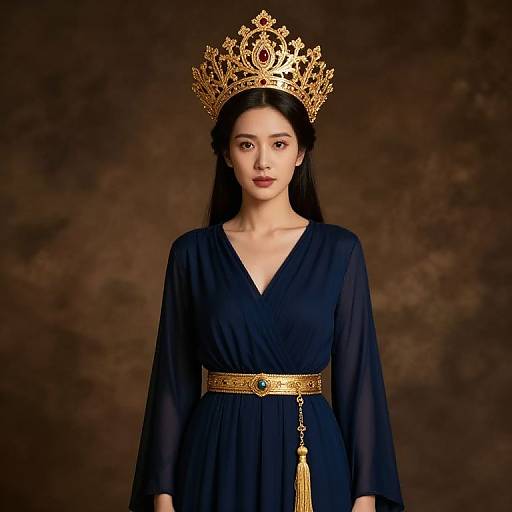 Regal Woman in Dark Blue Dress