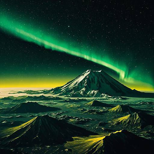 Mars Surface with Ice Volcanoes and Aurora