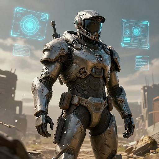 Soldier with Exoskeleton in Apocalypse