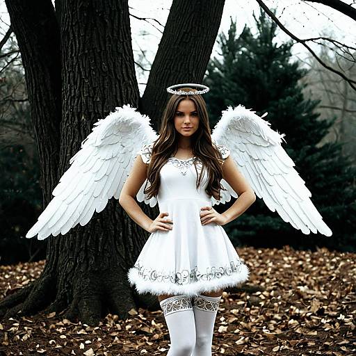 Woman in Angel Costume with Wings and Halo