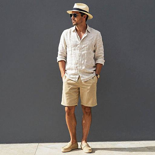 Man in Casual Summer Outfit with Panama Hat