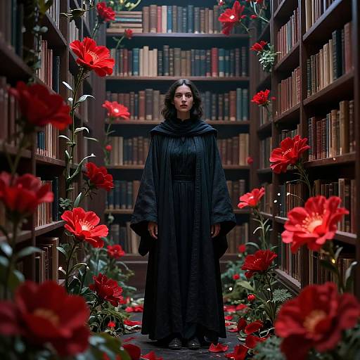 Cyberpunk Librarian in Mystical Garden