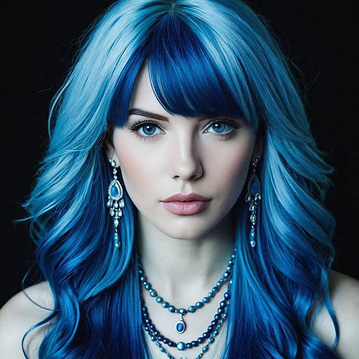 Woman with Long Blue Hair and Jewelry