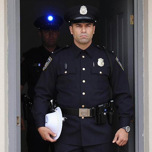 Striking Police Officer Portrait in Blue Light