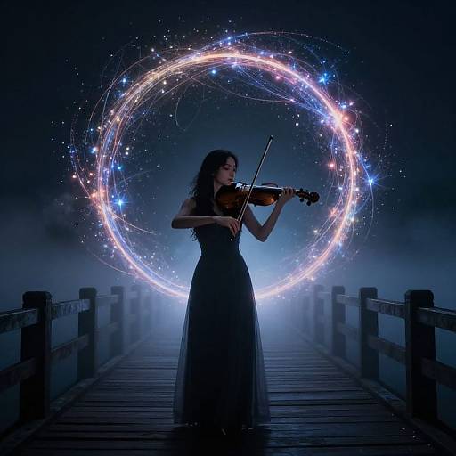 Ethereal Violinist on Misty Bridge