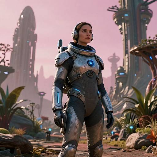 Futuristic Explorer on Alien Planet