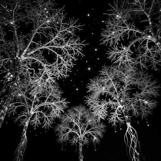 Upside-Down Crystal Trees Under Velvet Sky