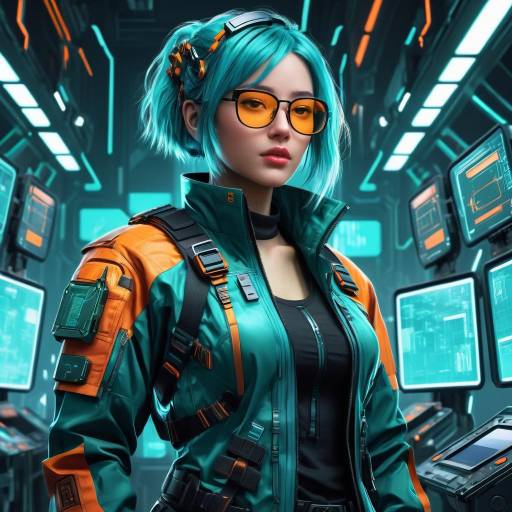 Futuristic Woman in Cyberpunk Outfit