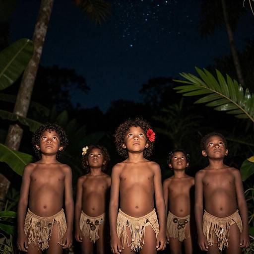 Tribal Children Under a Starry Sky