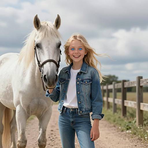 Smiling Girl and Horse on Dirt Path