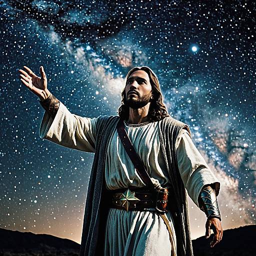 Jesus as a Warrior Under Starry Sky