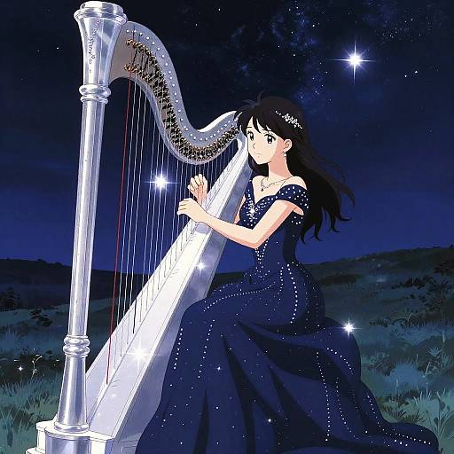 Celestial Harpist Under Starry Night