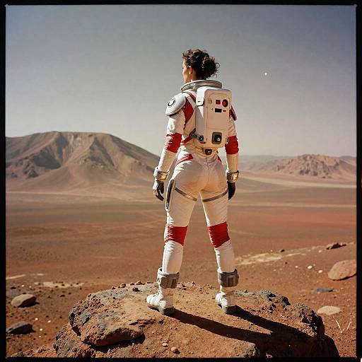 Futuristic Astronaut Overlooking Martian Valley