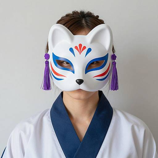 Mystical Figure in Fox Mask and Kimono