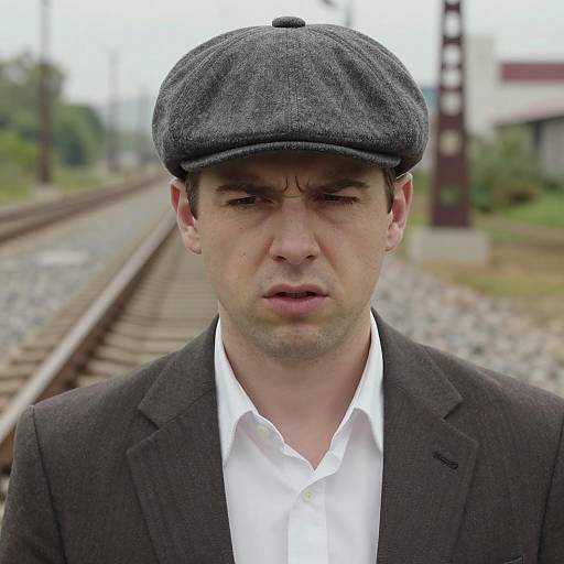 Man in Suit by Railroad Tracks
