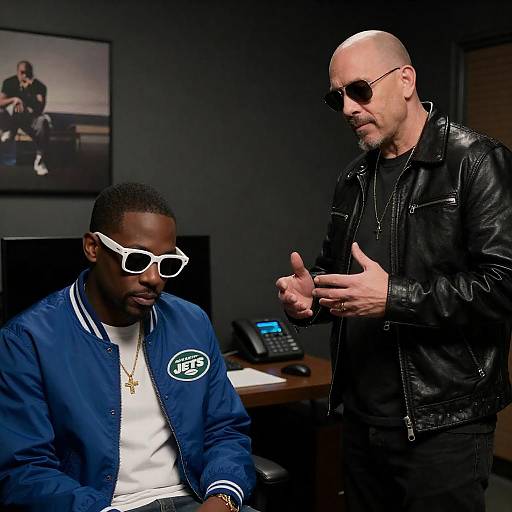 Contrasting Figures in Dimly Lit Room