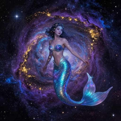 Celestial Mermaid in Nebula Dreamscape