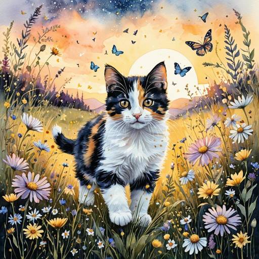 Calico Kitten in Sunset Meadow