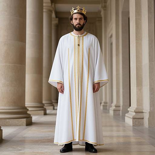 Bearded King in Majestic Stone Hallway