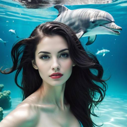 Underwater woman with dolphins