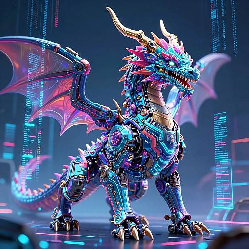 Futuristic Cybernetic Dragon in Neon