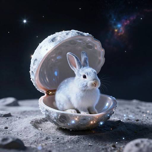 Moon Bunny Hatching Amidst Nebulae