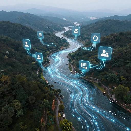 Ethereal Data River in Digital Landscape