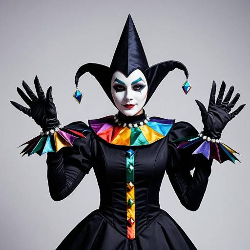 Elegant Jester Costume with Colorful Diamonds