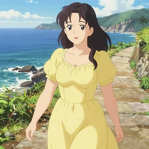 Romantic Curvy Woman on Coastal Cliff