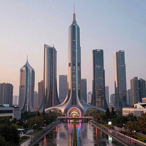 Kosinski Futuristic Cityscape at Dusk