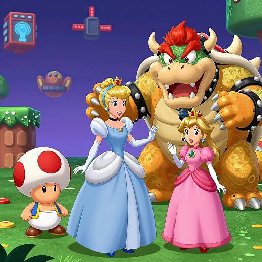 Super Mario Characters with Cinderella in Mushroom Kingdom